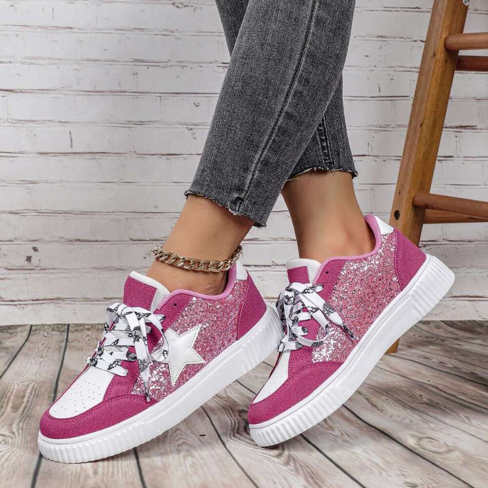 Fashion Sequin Designer Skateboard Shoes With Soft Soles Comfortable For All Seasons Outdoor Trendy Shoes For Couples Lace Up Casual Sports Shoes Scho