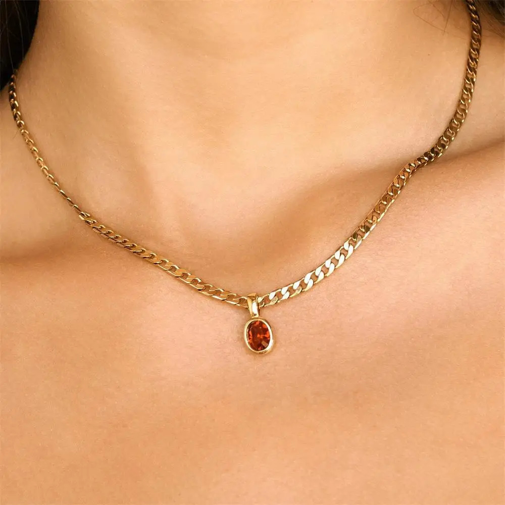 Fashion Multicolour Crystal Pendant Neckalce 18K Gold Plated Sparkle Oval CZ Zircon Choker Birthday Gift Stainless Steel Jewelry 250920