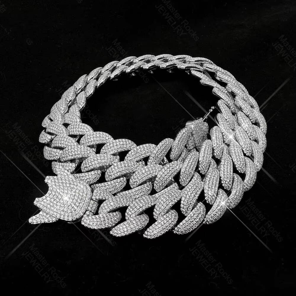 18mm Cuban Link Chain Necklace 925 Silver Hiphop Iced Out VVS Moissanite Cuban Chain
