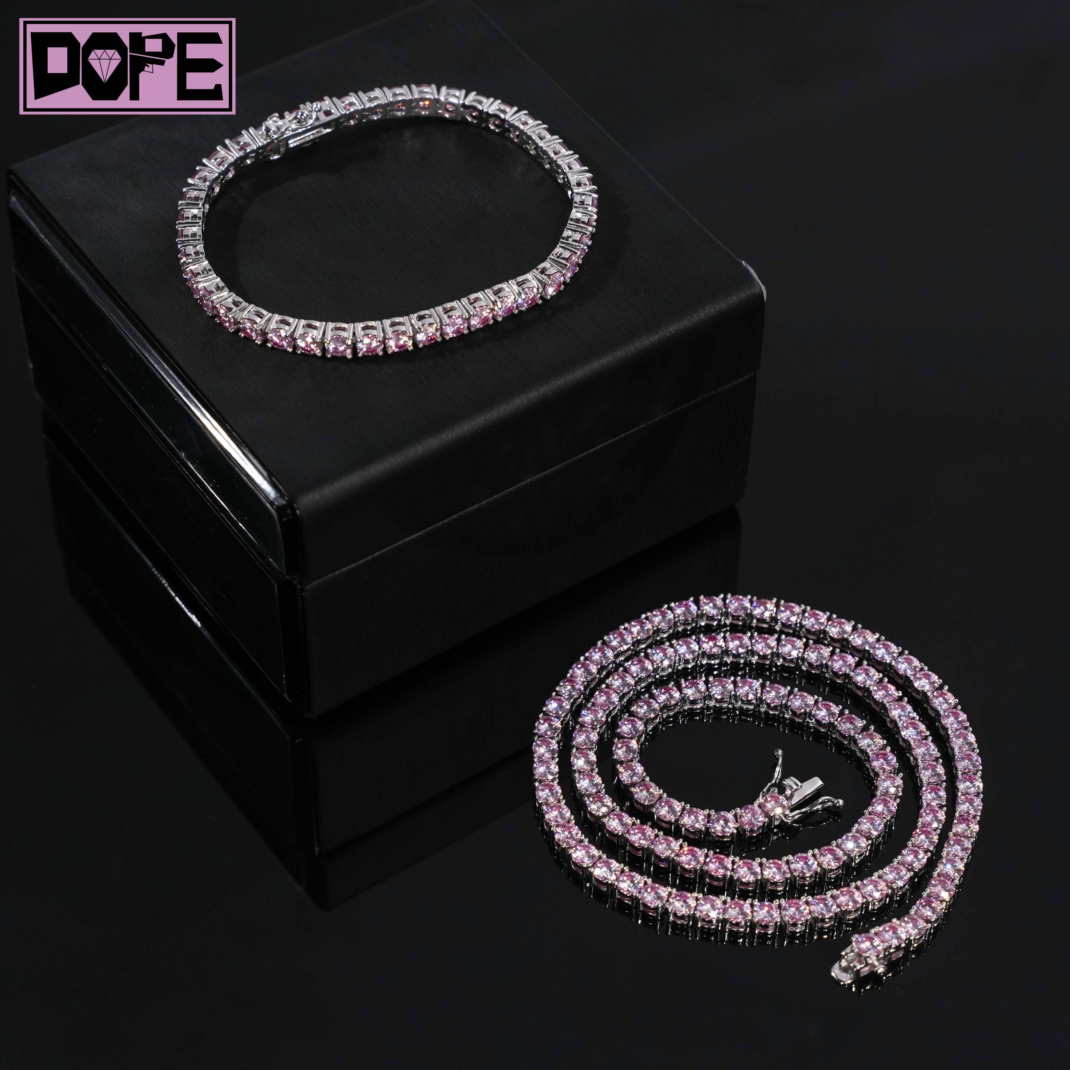 Customized Trend Tennis Chain Necklace Bracelet Purple Hiphop Jewelry 925 Sterling Silver Moissanite Tennis Chain