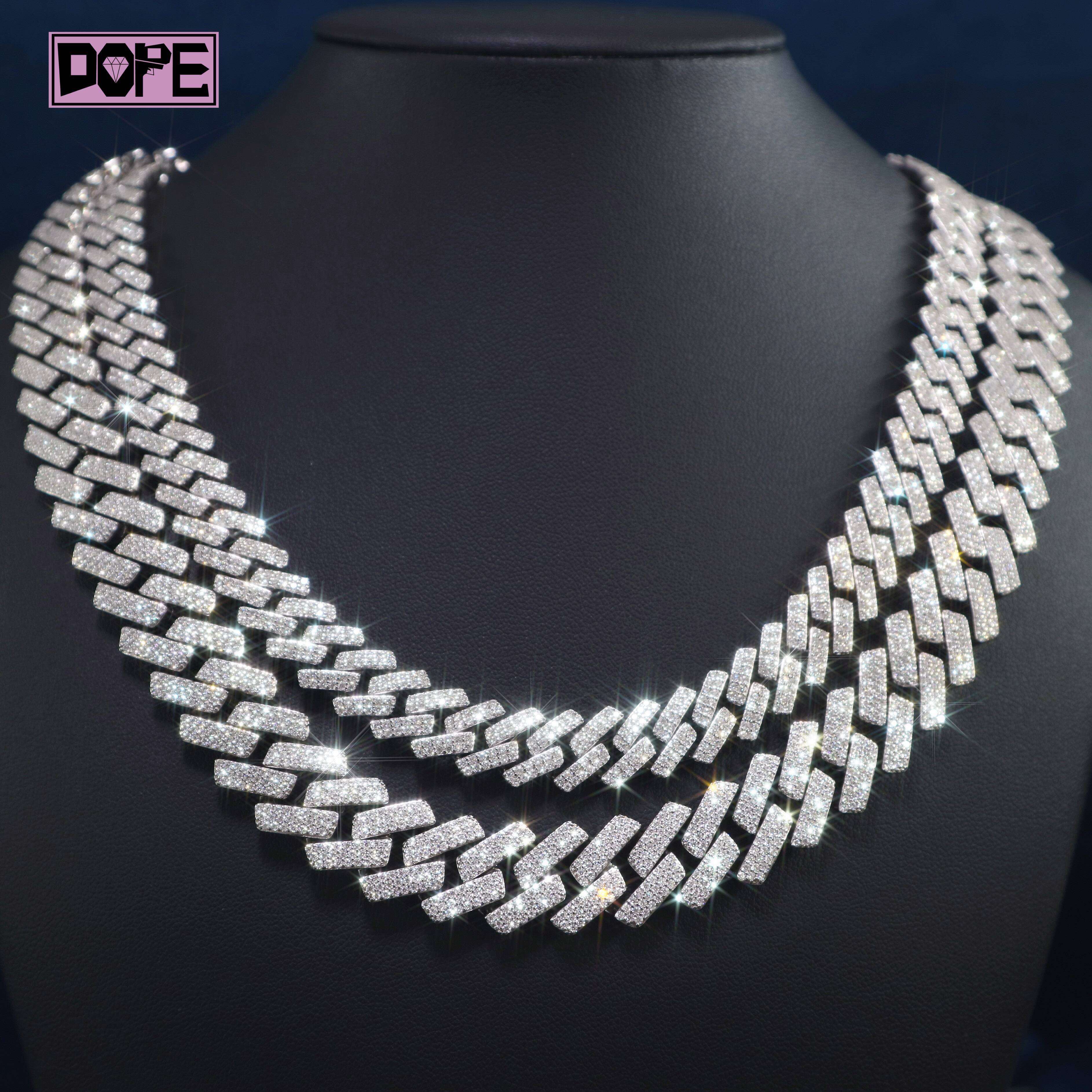 Sparkling Cuban Link Chain 14mm Hip Hop Jewelry 925 Silver VVS Iced Out Moissanite Cuban Chain