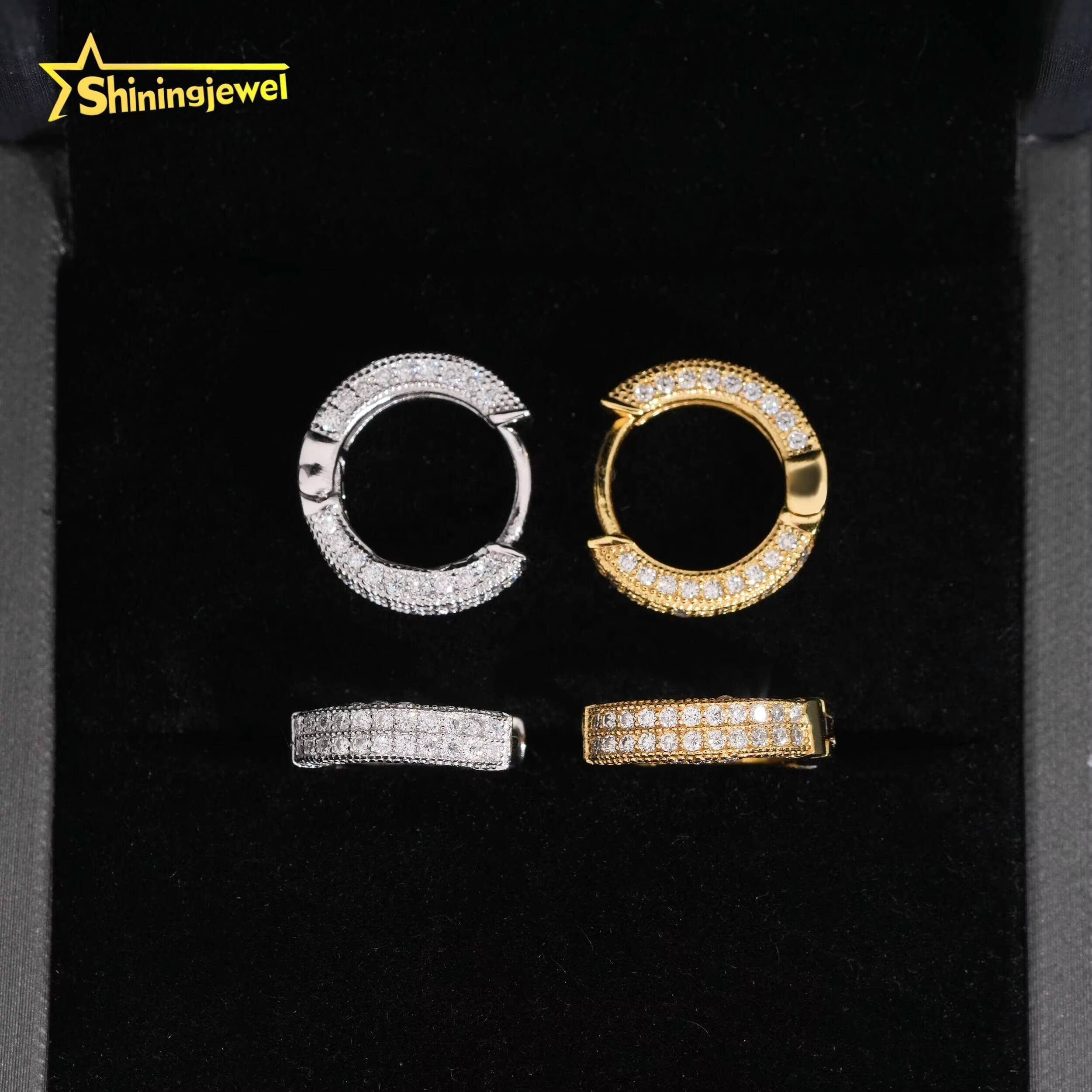 Fine Jewelry Fashion Hot Selling 925 Sterling Silver Hip Hop Gold Plated Iced Out Moissanite Diamond Hoop Earrings - view 6