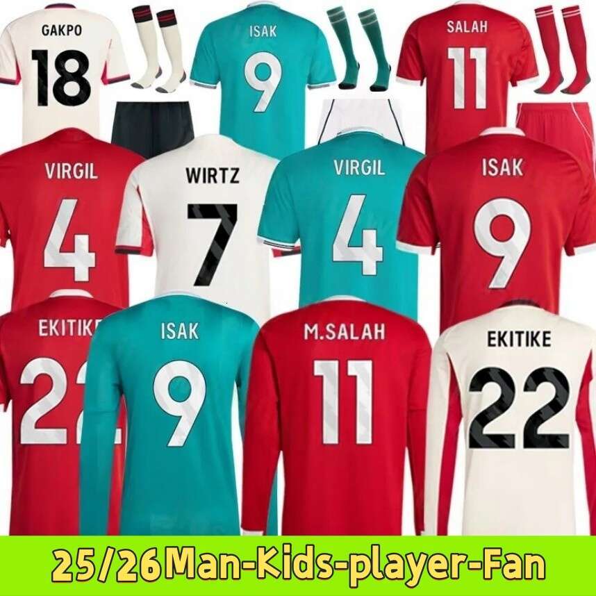 2025 2026 Wirtz SALAH jersey Ekitike ISAK ALLISTER Kerkez GAKPO DARWIN SZOBOSZLAI Jeremie Frimpong Long sleeves soccer jerseys Mens Kids Kit sock Full sets