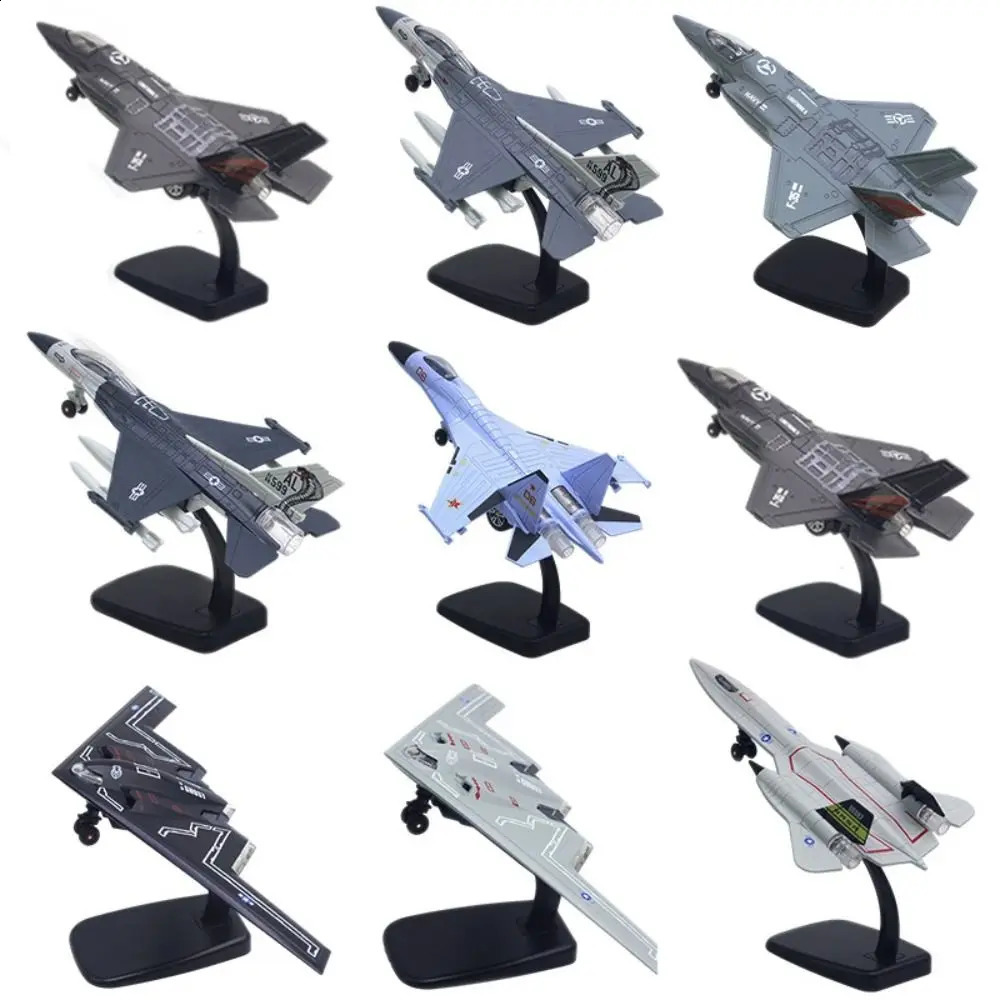 Diecast Fighter Aircraft Toy Pullback Go F16 F22 F35 Aviao Plane Model Simulation with Light Sound Jet Plane Toy Kids Toy 250920