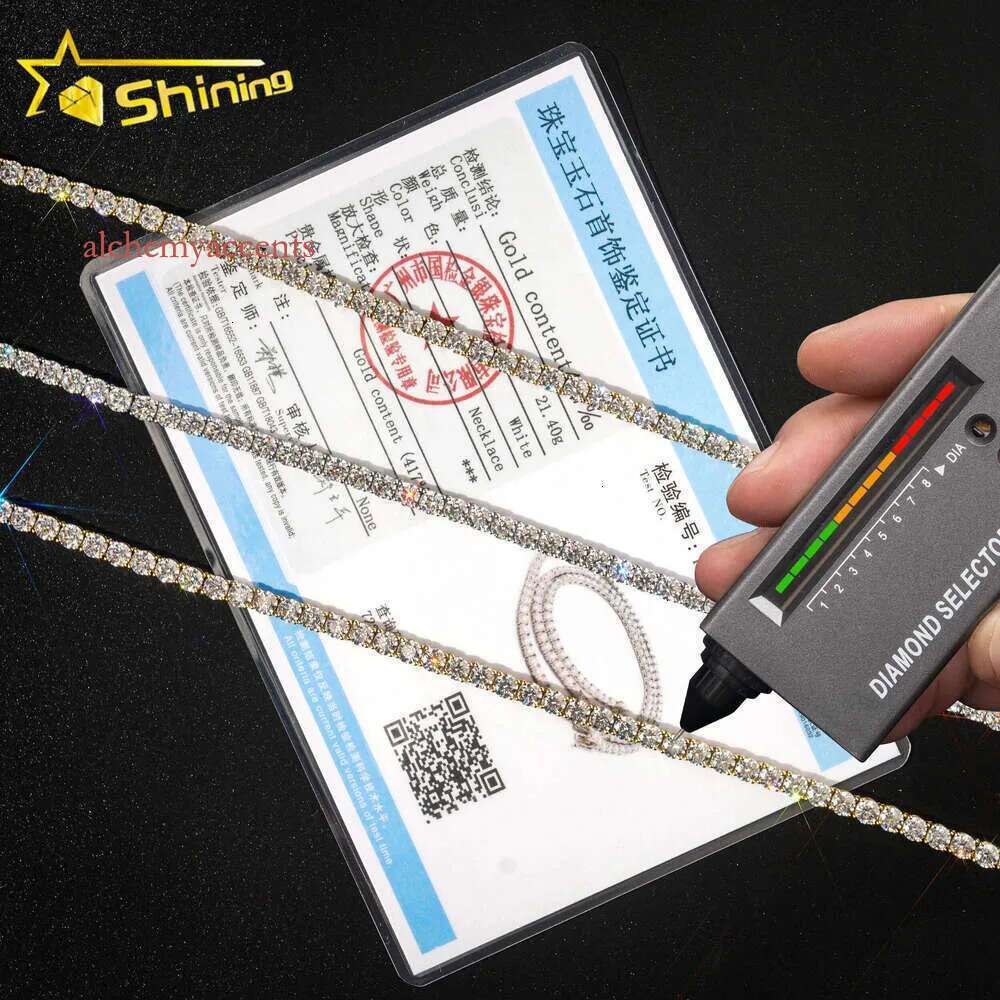 Tennis Chain moissanite chain GRA Certificated 10K 14K Real Solid Gold 3MM 4MM Jewelry Necklace For Men Women