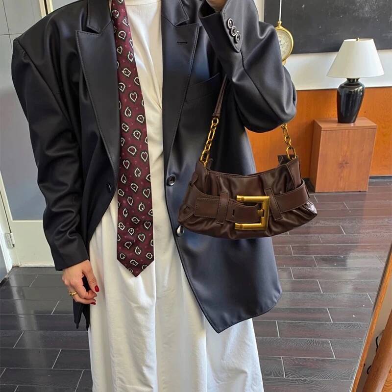 Spicy Girl Women s Armpit Bag French Minimalist Retro design Style With Chain Lock Pleated Women s Shoulder Bag Dinner Bag Autumn New Designer Bag