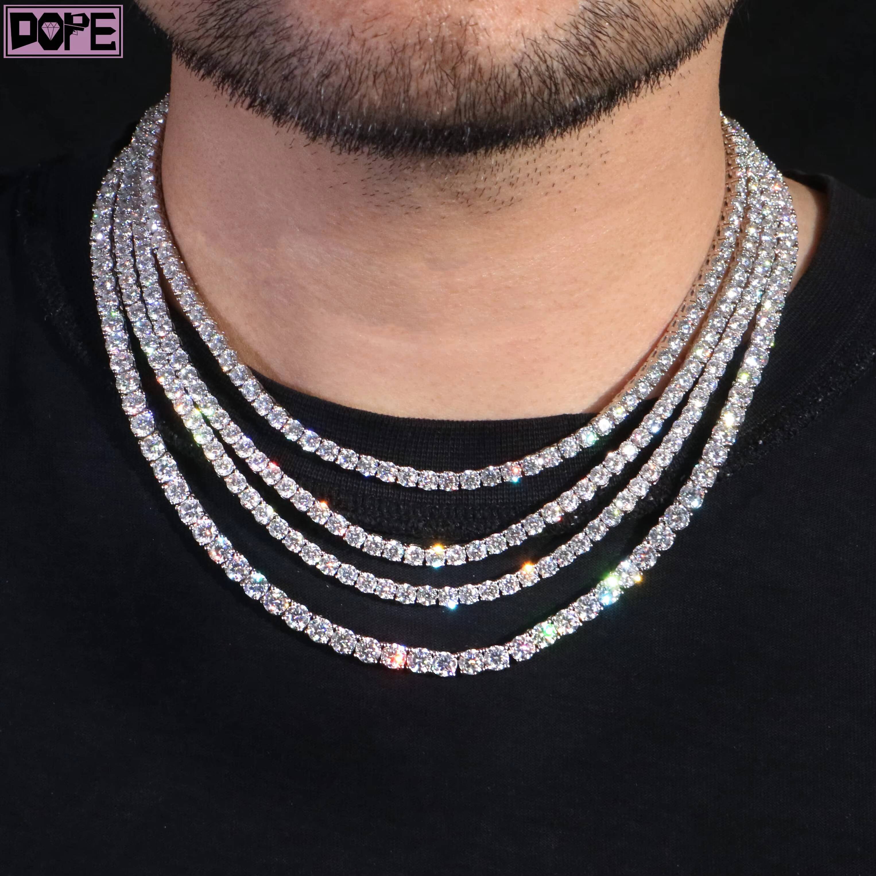 3 Days Dispatch 3mm 4mm Tennis Necklace 20in 22in 925 Silver Necklace Iced VVS Diamond Moissanite Tennis Chain