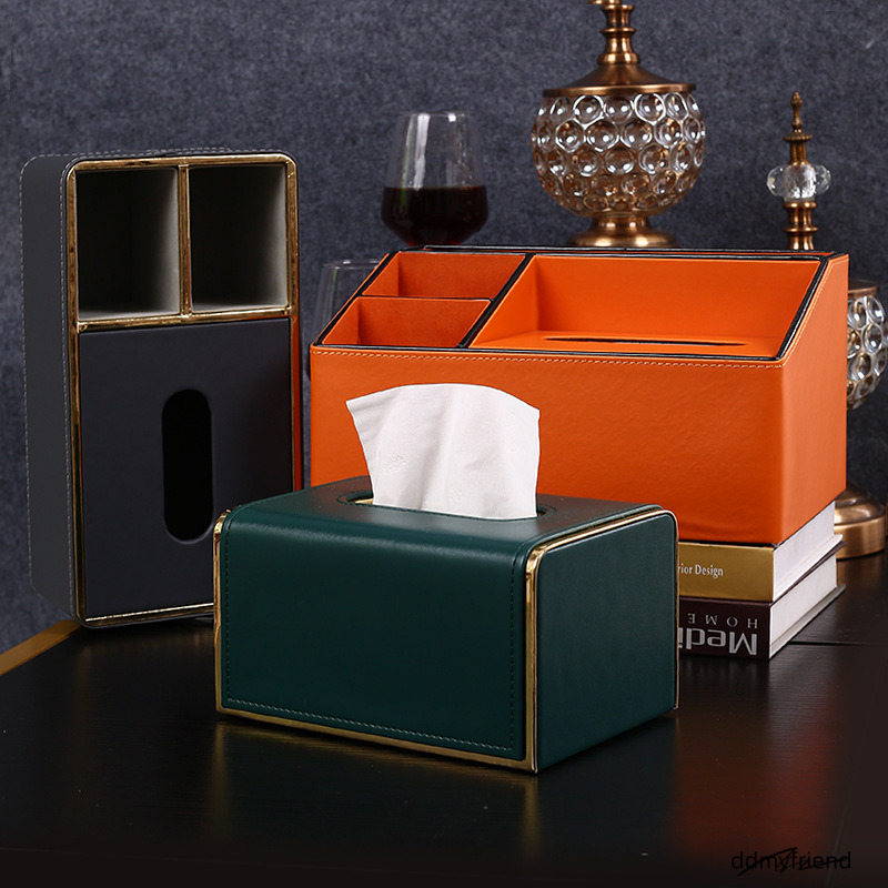 Style Orange Leather Multi-Function Desktop Tissue Storage Box