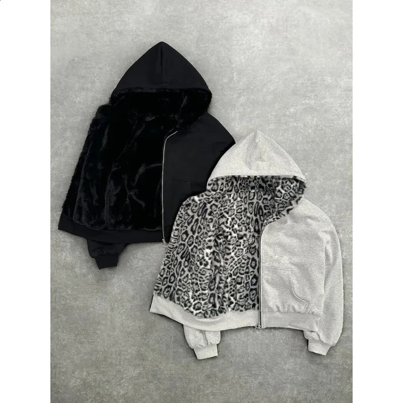 European and American AutumnWinter Hoodie Retro Leopard Pattern Inner Zipper Hoodie 250920