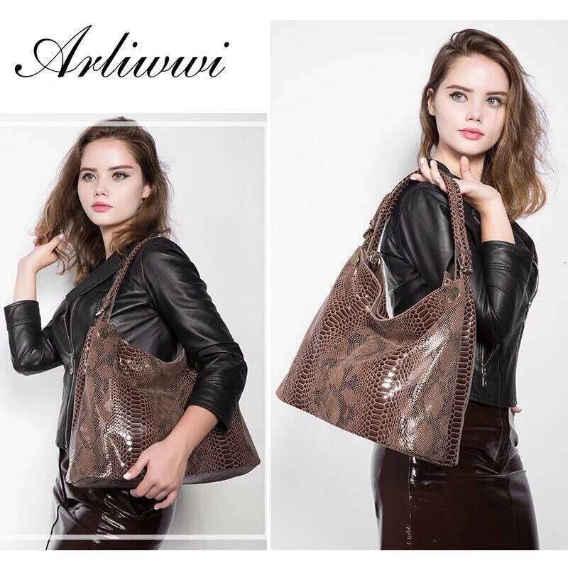 Designer Bag Luxury Bag Genuine Bags Women Large Shiny Serpentine Pattern Coating Suede Cow Leather Shoulder Handbags For Lady