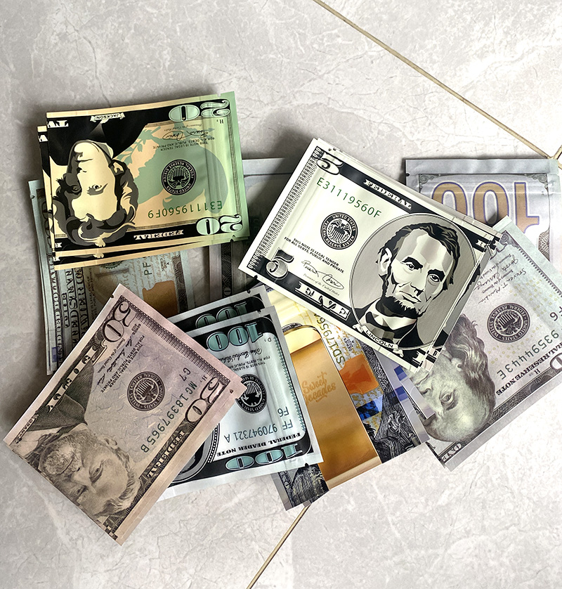 Empty Mylar Bags 3.5g Money Shape Reusable Stand-up Packaging Pouch Aluminum Food Storage Dollar Design Smell Proof With Zipper Lock Plastic Case