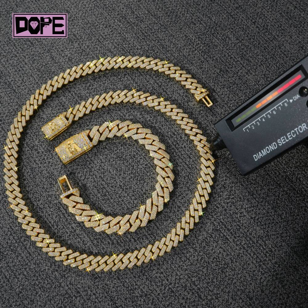 12mm Cuban Chain Sparkling Iced Out Men 925 Silver Real 18k Gold Vermeil VVS Moissanite Cuban Link Chain