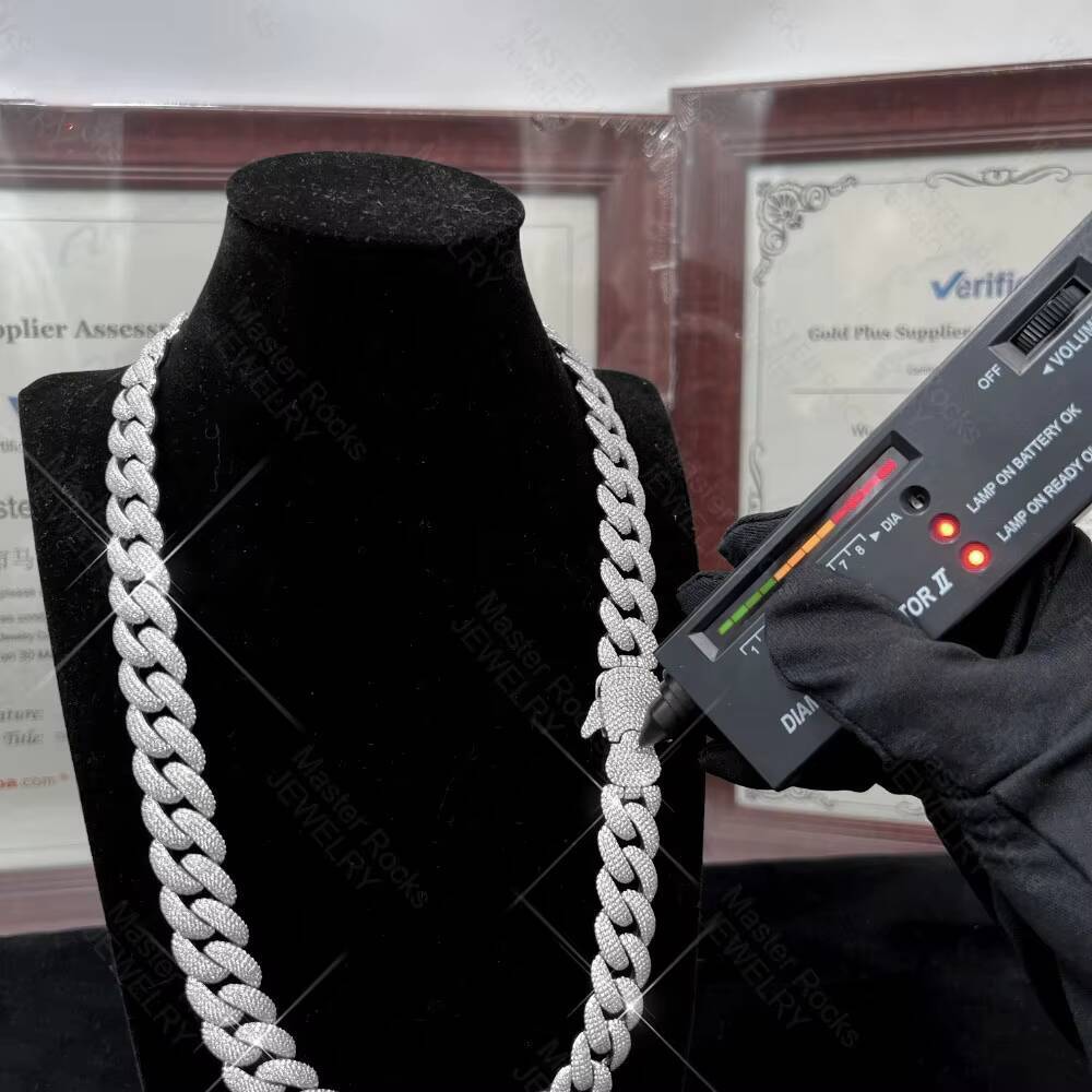 18mm Cuban Link Chain Necklace 925 Silver Hiphop Iced Out VVS Moissanite Cuban Chain