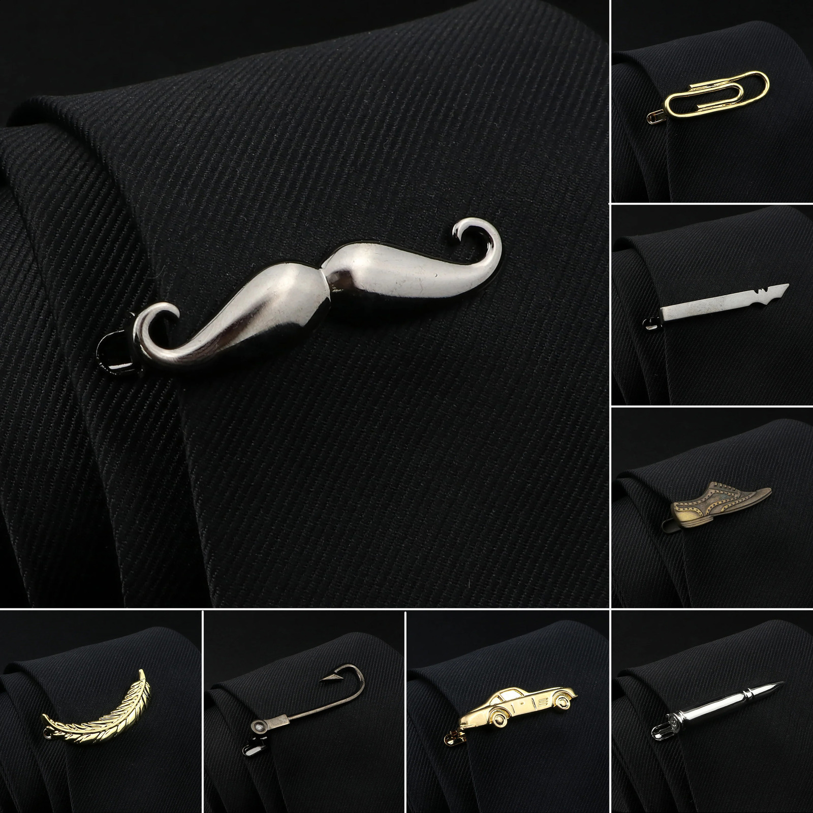 Gold Silver Color Feather Gun Pen Beard Shape Metal Tie Clip For Men Tie Bar Necktie Clips Pin Wedding Tie Men Jewelry Gift 250920
