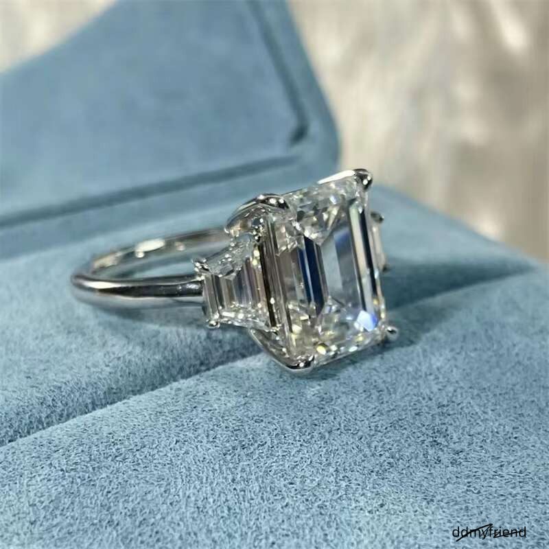 10K 14K White Gold IGI Certificated Lab Grown Dia 5Ct Vintage Engagement Emerald Cut Ring ddmyfriend