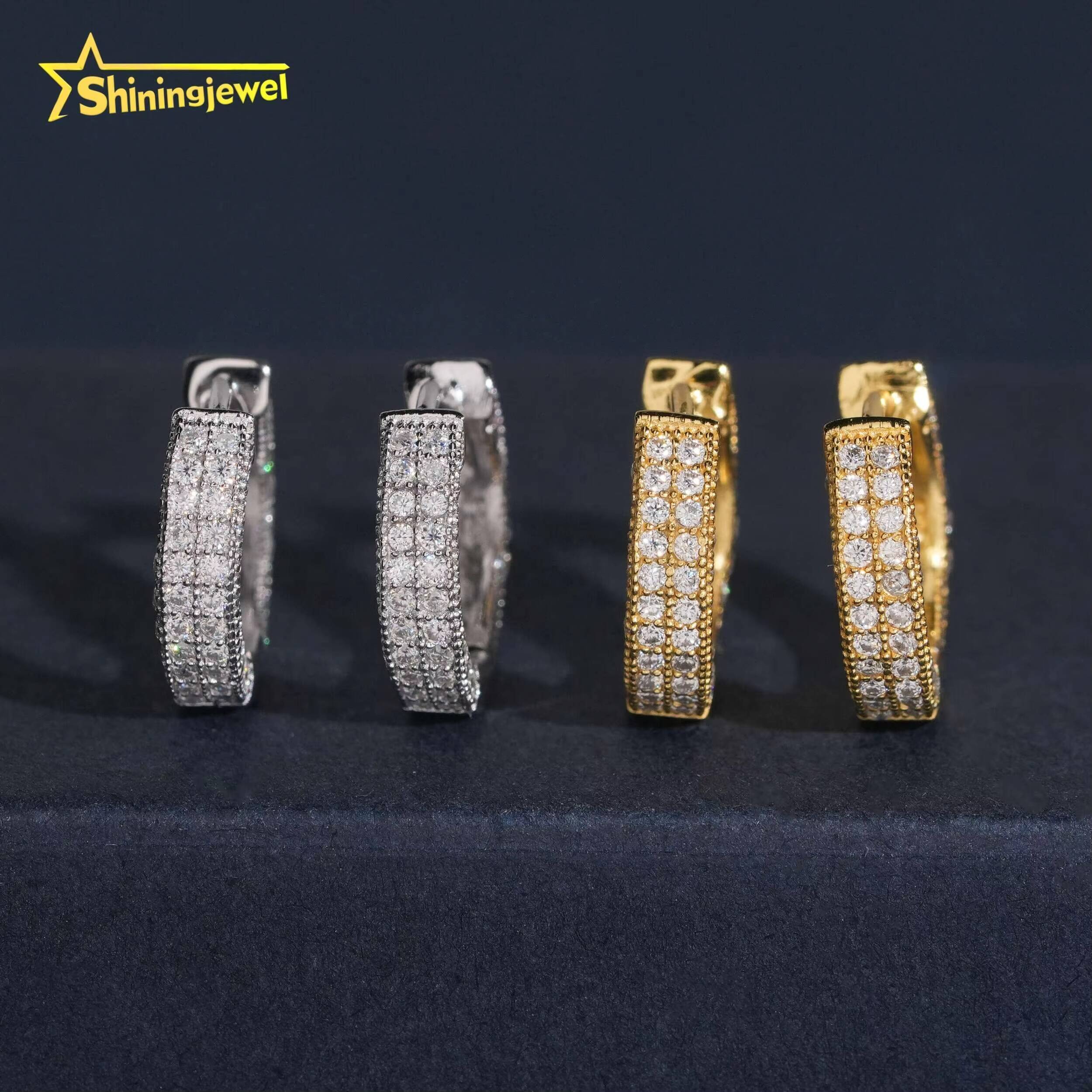 Fine Jewelry Fashion Hot Selling 925 Sterling Silver Hip Hop Gold Plated Iced Out Moissanite Diamond Hoop Earrings - view 3