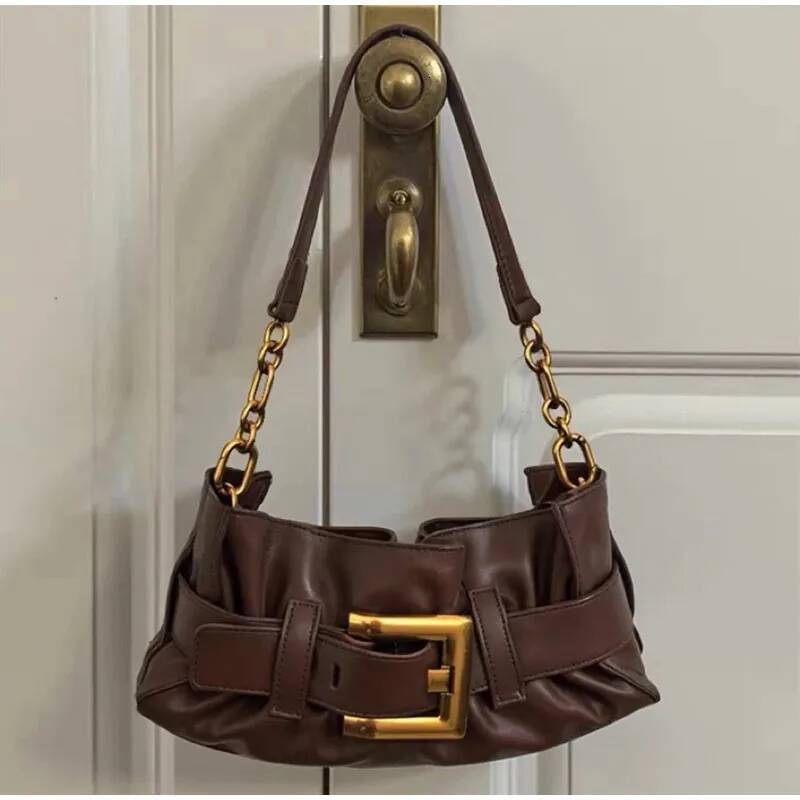 Spicy Girl Women s Armpit Bag French Minimalist Retro design Style With Chain Lock Pleated Women s Shoulder Bag Dinner Bag Autumn New Designer Bag