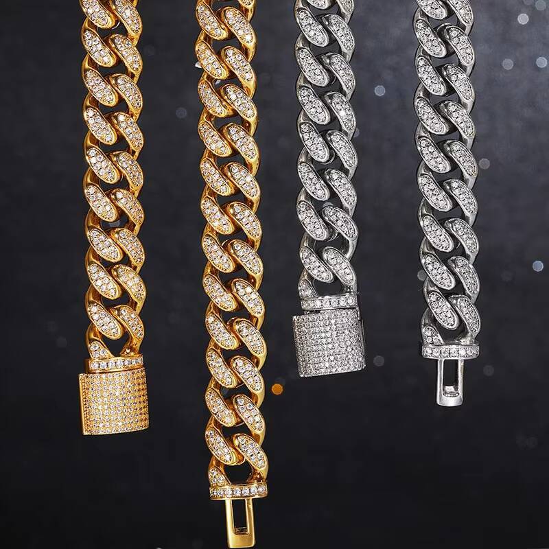 Sparkling 8mm Miami Cuban Link VVS Moissanite Hiphop Jewelry 925 Silver White Gold Plated Cuban Link Chain