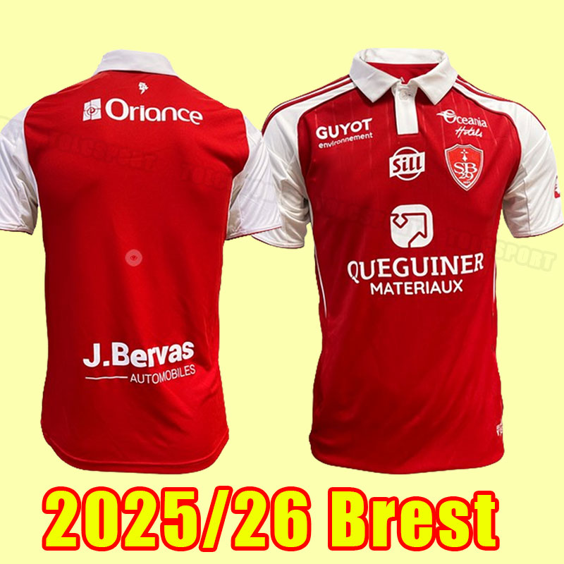Maillot Brest 25-26 Home Red Soccer Jerseys maillots de foot 2025 2026 Sweatshirt tops soccer jerseys away white men kids Football Shirt S-XXL Stade Brestois