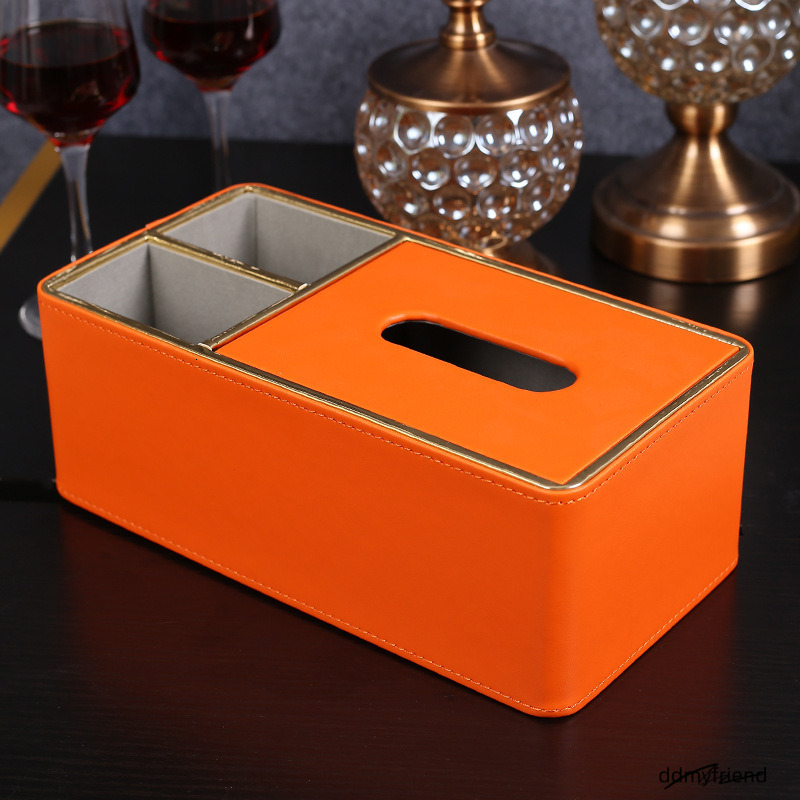 Style Orange Leather Multi-Function Desktop Tissue Storage Box