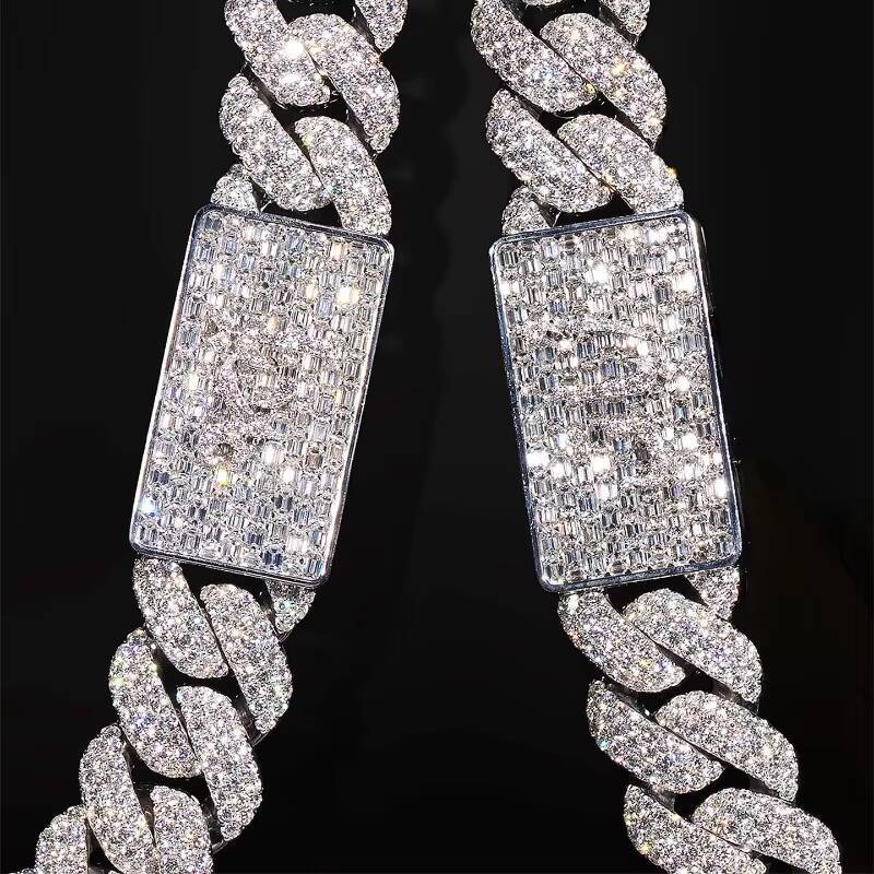 20MM Hiphop Cuban Link Chain Iced Out VVS Customized Trend Double Clasp 925 Sterling Silver Moissanite Cuban Chain