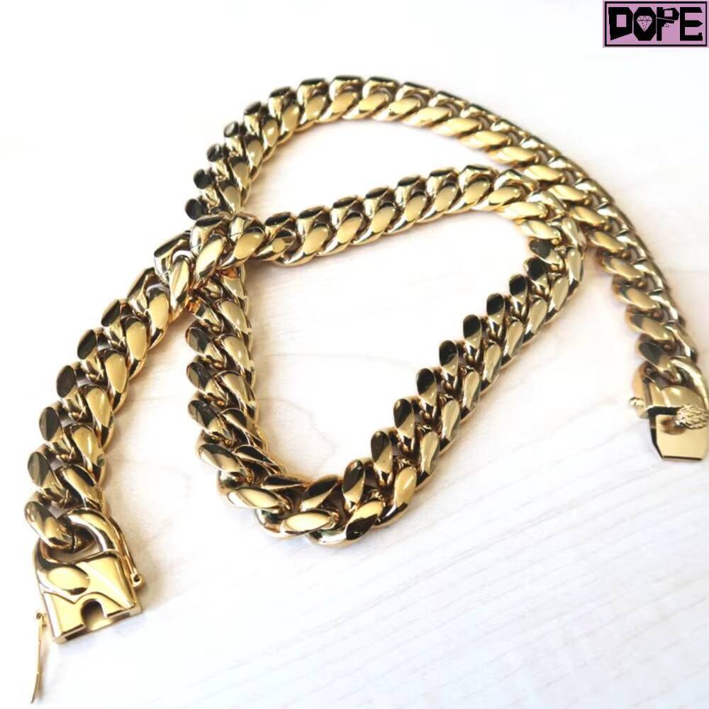 FaMoissaniteory Heavy 16mm Cuban Link Chain Miami Plain Hip Hop Necklace 14K 18K Gold Plating Cuban Chain