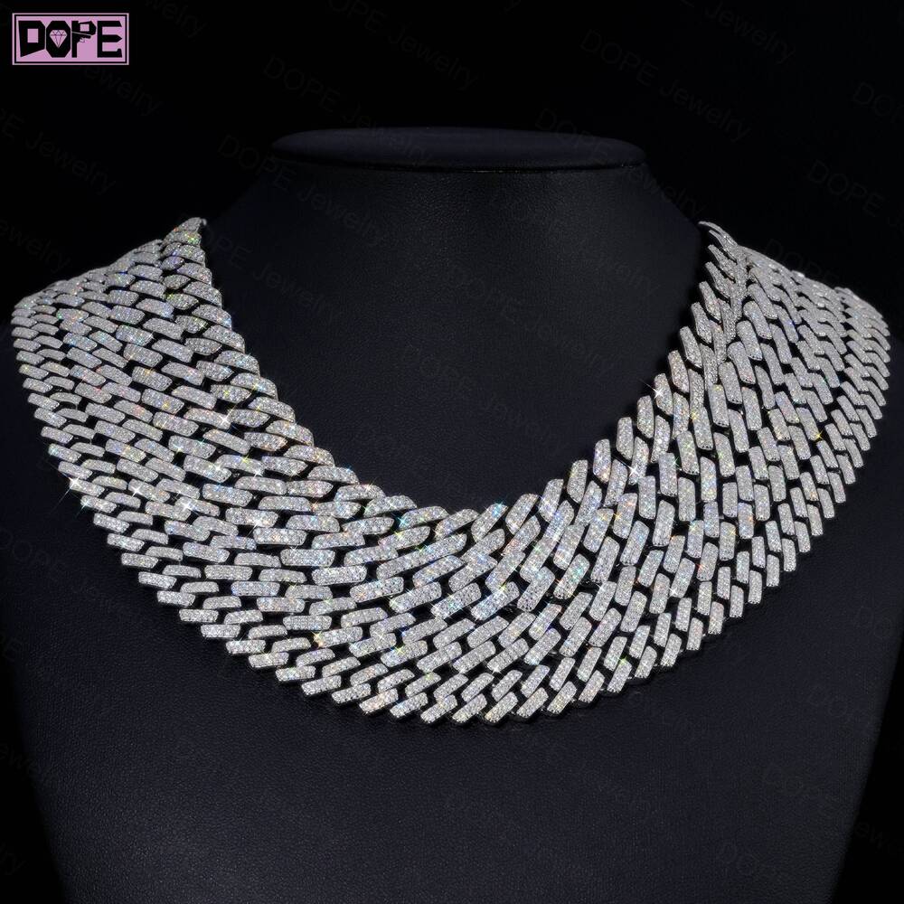 10mm 12mm 14mm Moissanite Chain Cuban Link Hip Hop 925 Silver Iced Out Necklace Moissanite Cuban Chain