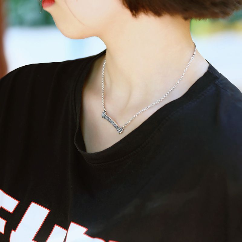 C04 S925 Sterling Silver Necklace Personalized Fashion Punk Hip Hop Style Cross Flower Letter Shape Gift for Lover