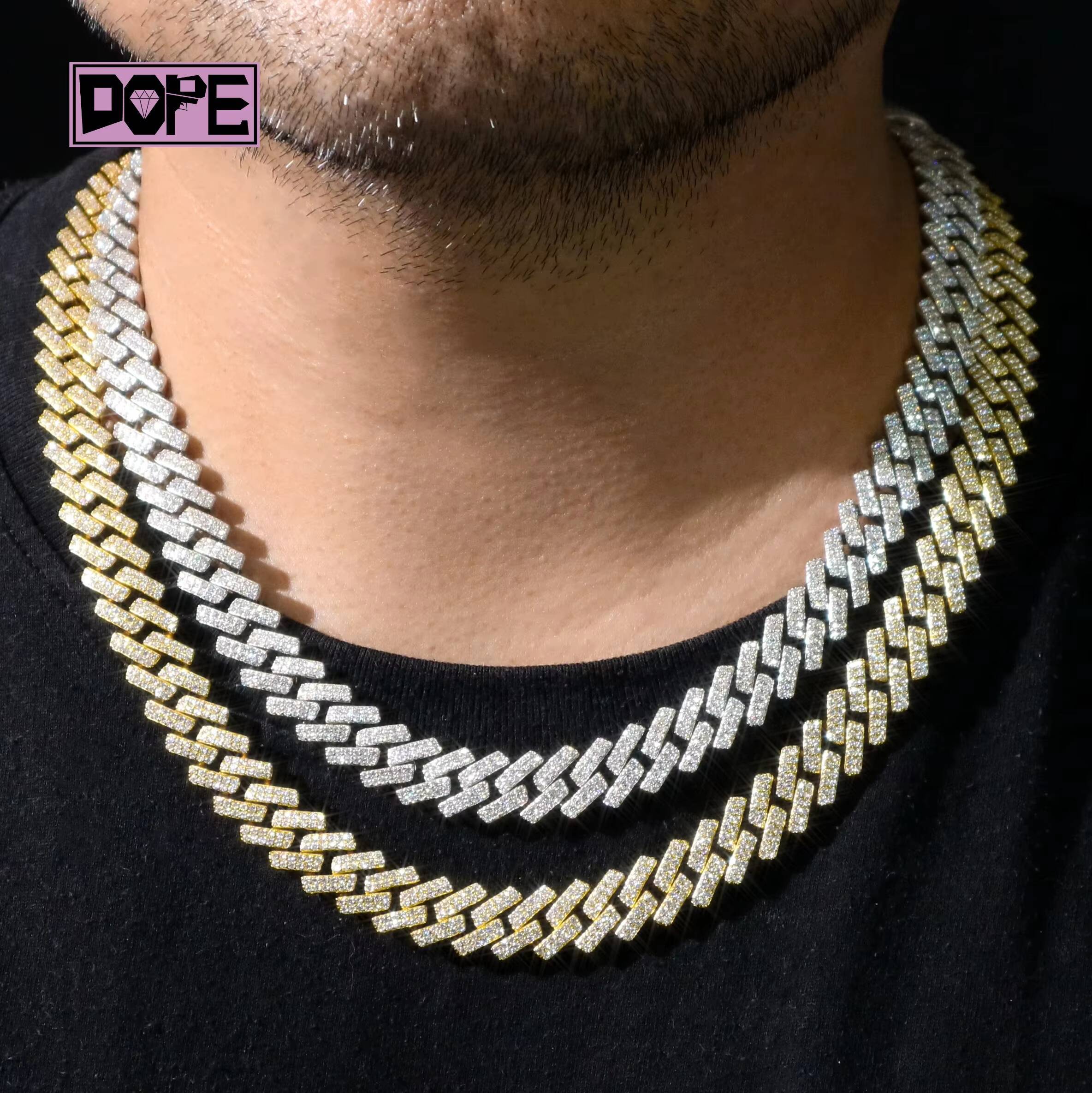 FaMoissaniteory Price Cuban Link Chain15MM Silver 925 GRA Certificate Vvs Iced Out Moissanite Cuban Chain