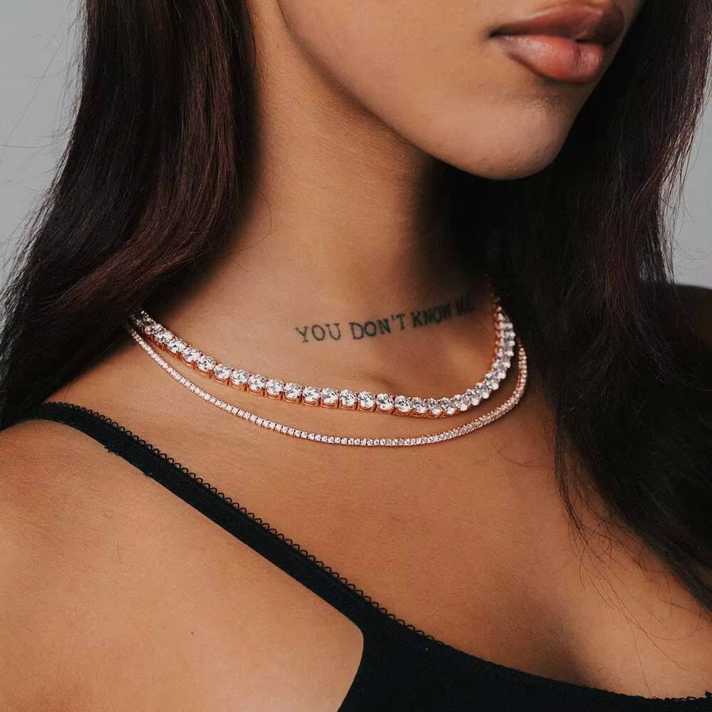 Customized Trend VVS Tennis Chain for Hiphop Moissanite Diamond in S925 Sterling Silver Bling Moissanite Tennis Chain
