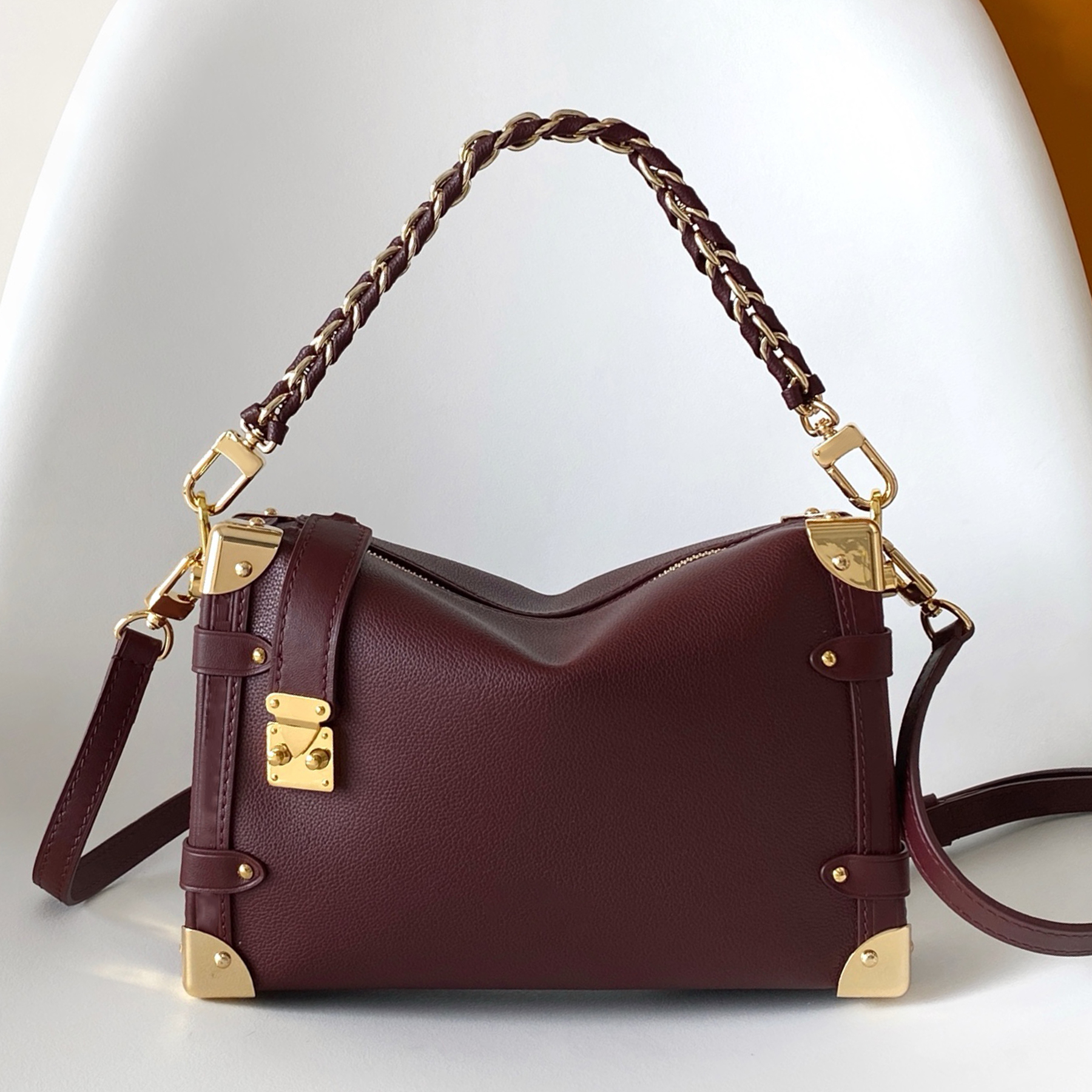 New 10A Side Trunk Shoulder Bag Luxury Designer Genuine Leather Golden Hardware Crossbody Bag Microfiber Lining Handbag Zipper Closure Tote Bag Purse