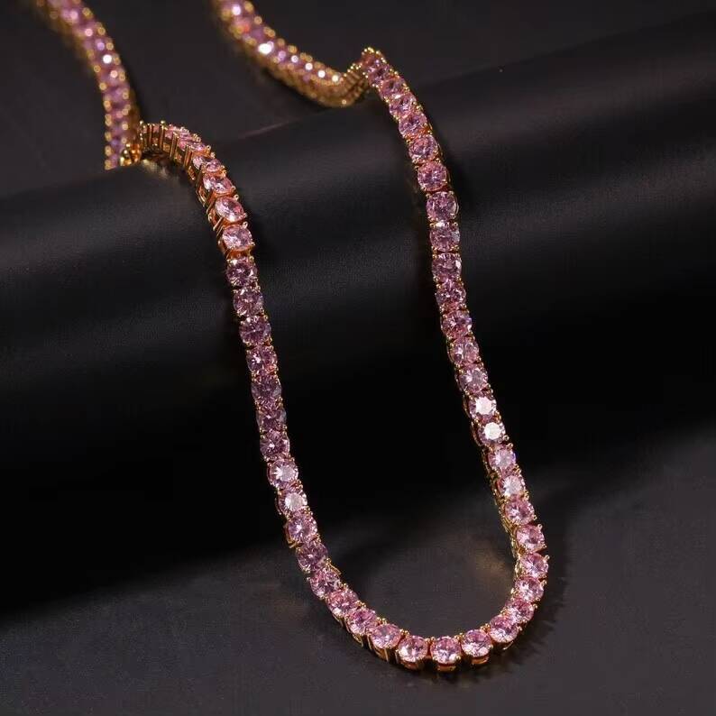 Pass Diamond Tetster Tennis Chain 925 Sterling Silver Iced Out Pink Hiphop 3mm Vvs Moissanite Tennis Chain