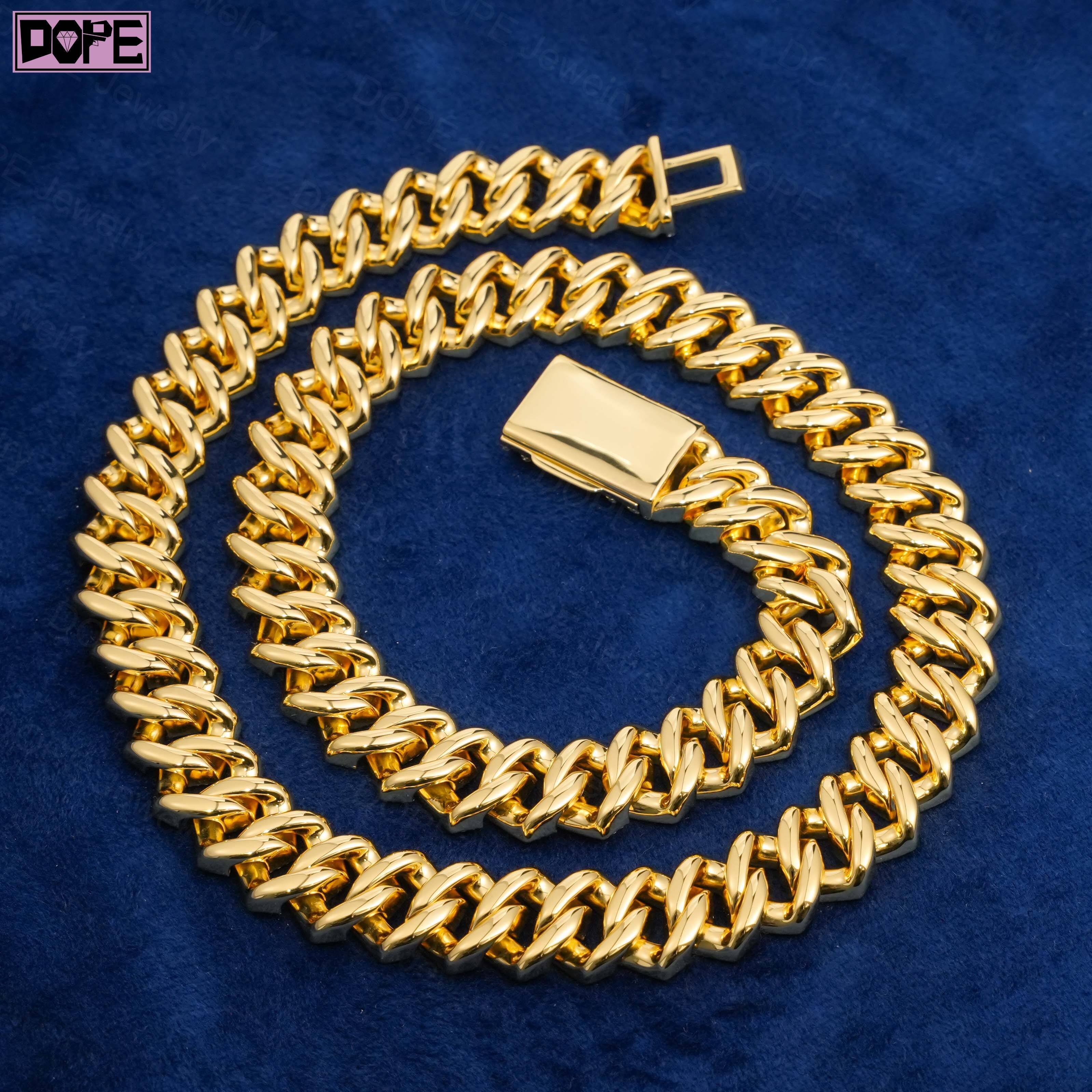 Luxury Moissanite Cuban Chain 18mm 18k Gold Plated Emerald Cut 925 Sterling Silver Moissanite Cuban Link Chain