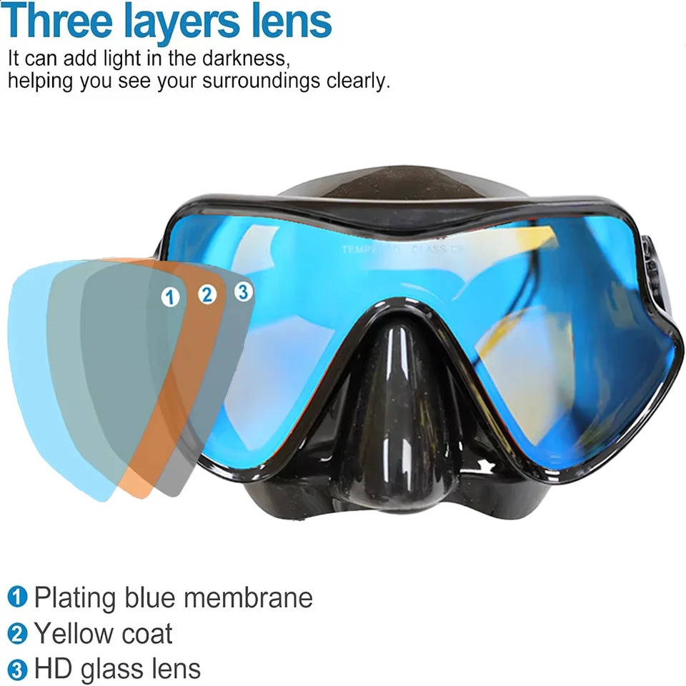Mirror Snorkeling Mask Dry Top Breathing Tube Set Silicone Diving Swimming Goggles Adults Colorful Coated Tempered Glass Lenses 250920