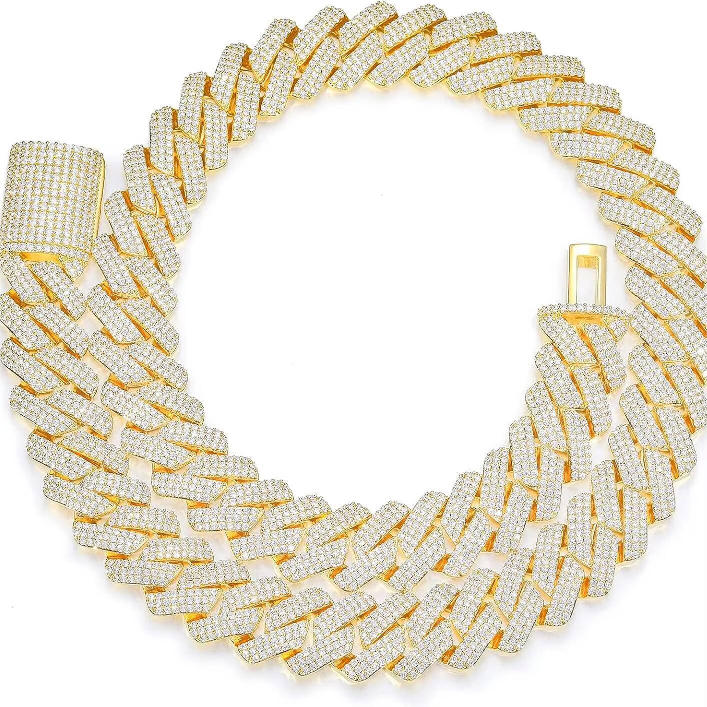 Bust Down Iced Out Cuban Link Chain 925 Silver Gold Plated Pass Diamond Tester Moissanite Cuban Chain