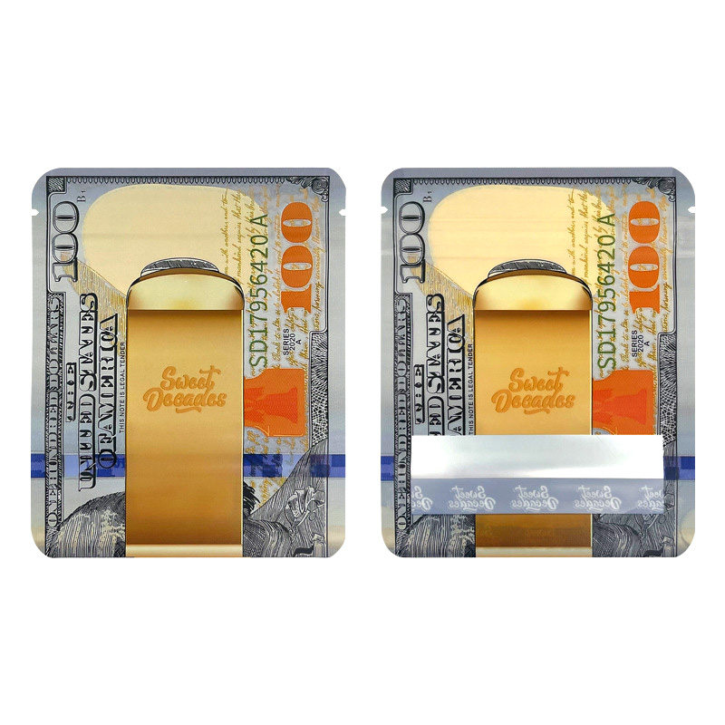 Empty Mylar Bags 3.5g Money Shape Reusable Stand-up Packaging Pouch Aluminum Food Storage Dollar Design Smell Proof With Zipper Lock Plastic Case