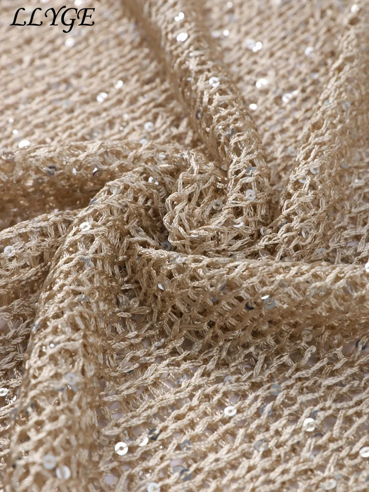 Fashion Womens Sequins Knit Hollow Out Pullovers Loose Oneck Long Sleeve Female Sweaters Spring Lady Shinny Chic Shirts 250920