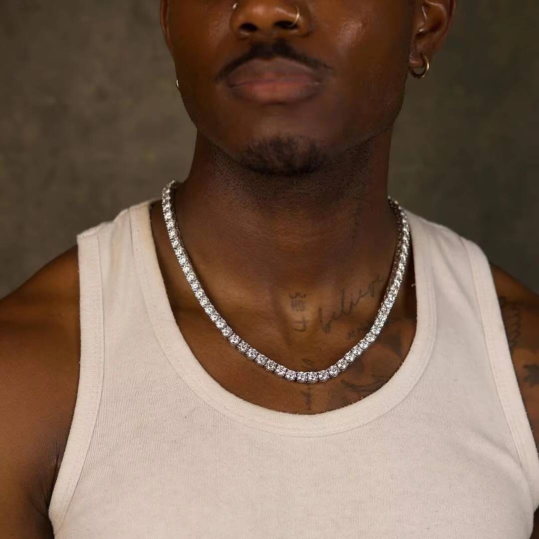 4mm 5mm New Arrival Hip Hop Vvs Moissanite Tennis Chain 925 Sterling Silver Iced Out Tennis Chain