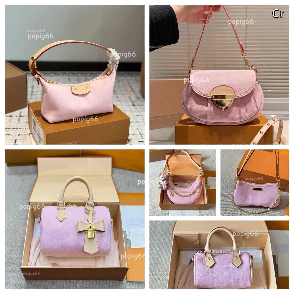 Shoulder Bags Designer Shoulder Bag Cherry Blossom Pink Denim Crossbody Women Travel Flower Hobo Tote Bag Print Mini Chain Purse