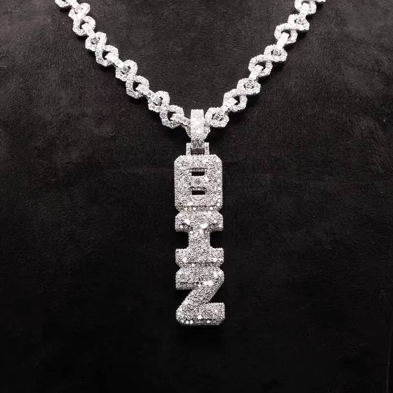Customized Trend VVS Moissanite Pendant with 925 Silver High Fashion Vertical Full Frozen Name Hip Hop Jewelry Charm