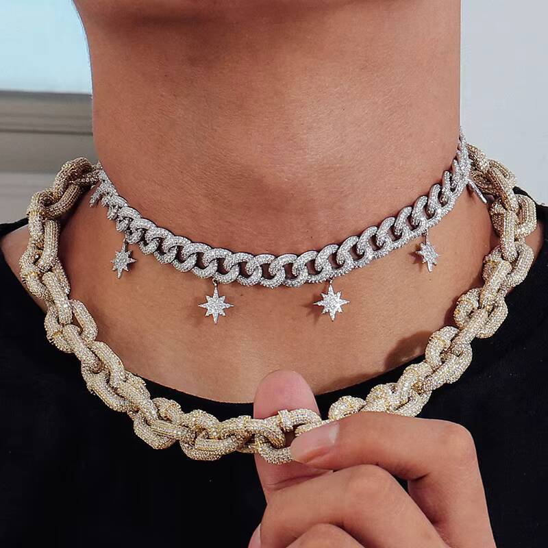 Punk Miami Cuban Choker Necklace for Men Gold Plated Thick Chain Moissanite Hip Hop Big Chunky Statement Collar for Anniversaries