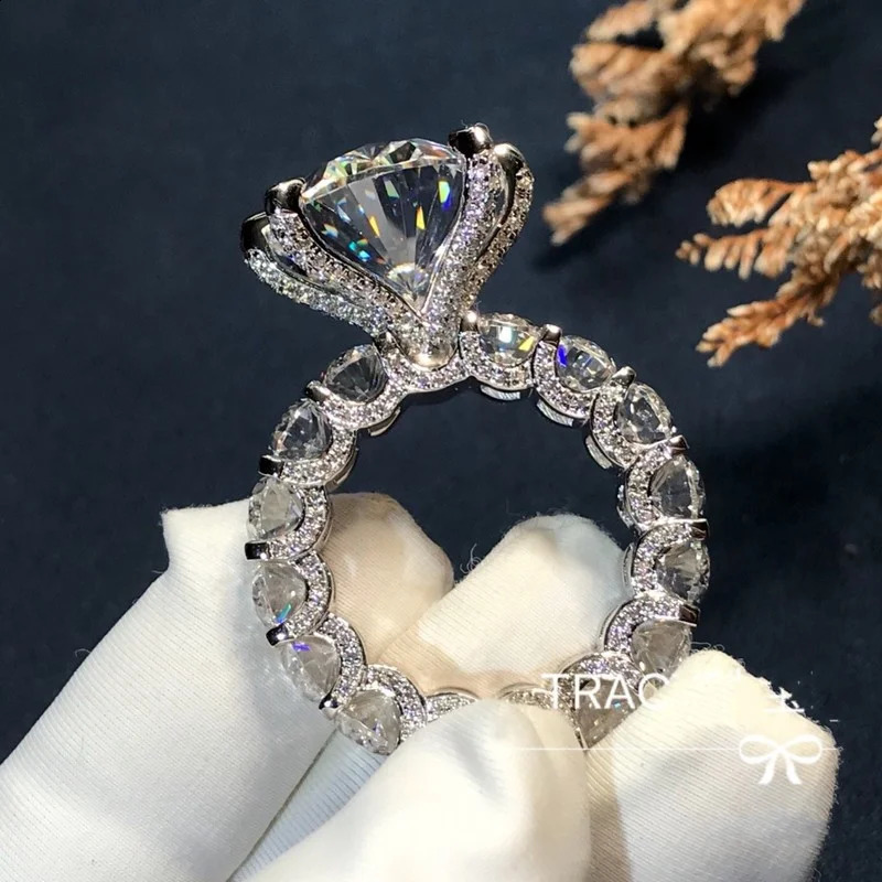 Vintage 10ct Lab Diamond Ring 925 sterling silver Engagement Wedding band Rings for Women Bridal Finger Party Jewelry 250920