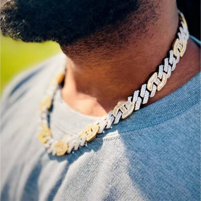 15MM Cuban Link Chain 925 Silver Two Tone Men Necklace Iced Out VVS Diamond Moissanite Cuban Chain