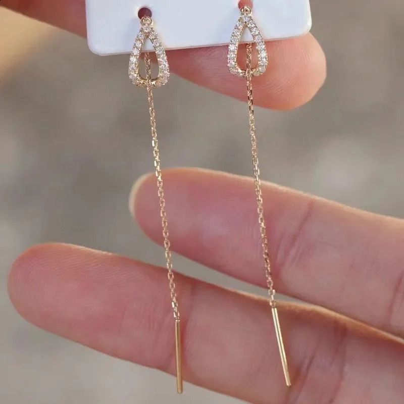 Drop Ear Line Long Hanging Earrings for Women Rose Gold Color Zircon Crystal Piercing Threader Earing Accessories Jewelry 250920