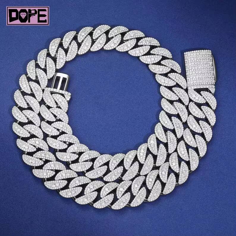 Heavy Cuban Link Chain Miami Moissanite Necklace 925 Silver Round 20mm VVS Iced Out Moissanite Cuban Chain