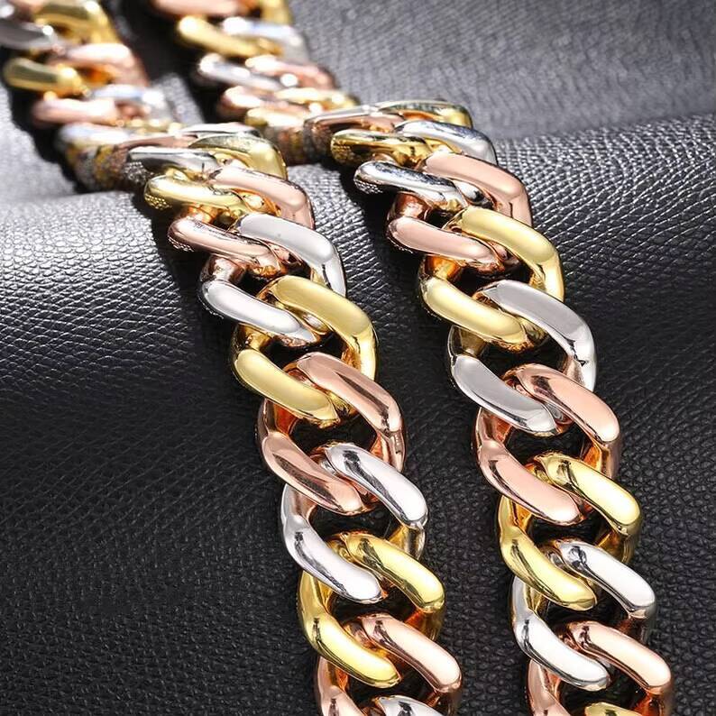 20mm Cuban Link Chain Necklace Customized Trendized 3 Tones 925 Silver Hip Hop Iced Out Moissanite Cuban Chain