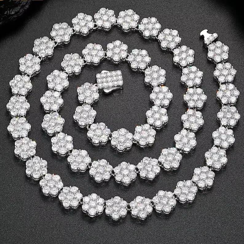Hiphop Moissanite Chain 9mm Cluster Tennis Chain 925 Sterling Silver Iced Out VVS Moissanite Tennis Chain