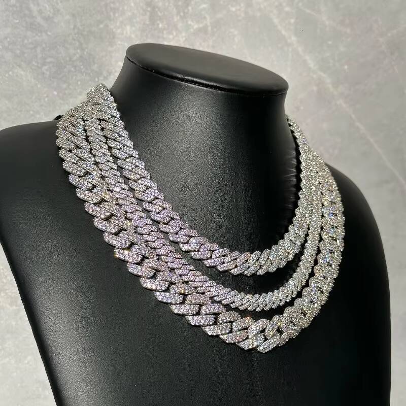 81012mm Cuban Link Chain Pass Tester VVS Miami Cuban Necklace 925 Silver Hiphop Moissanite Cuban Chain