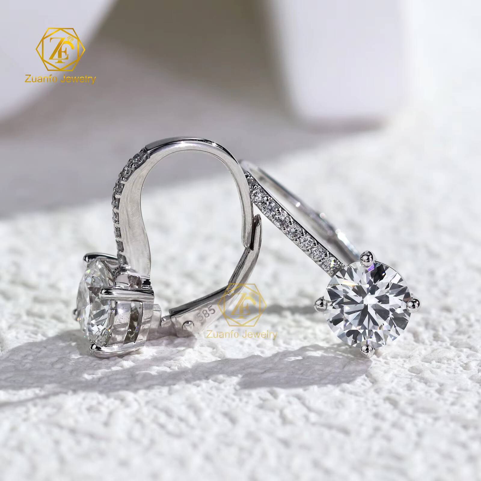 IGI Certified Luxury 14K Solid White Gold Leverback Stud Earrings Fine Dangle Lab Grown Diamond Wedding Gift Certified Earrings