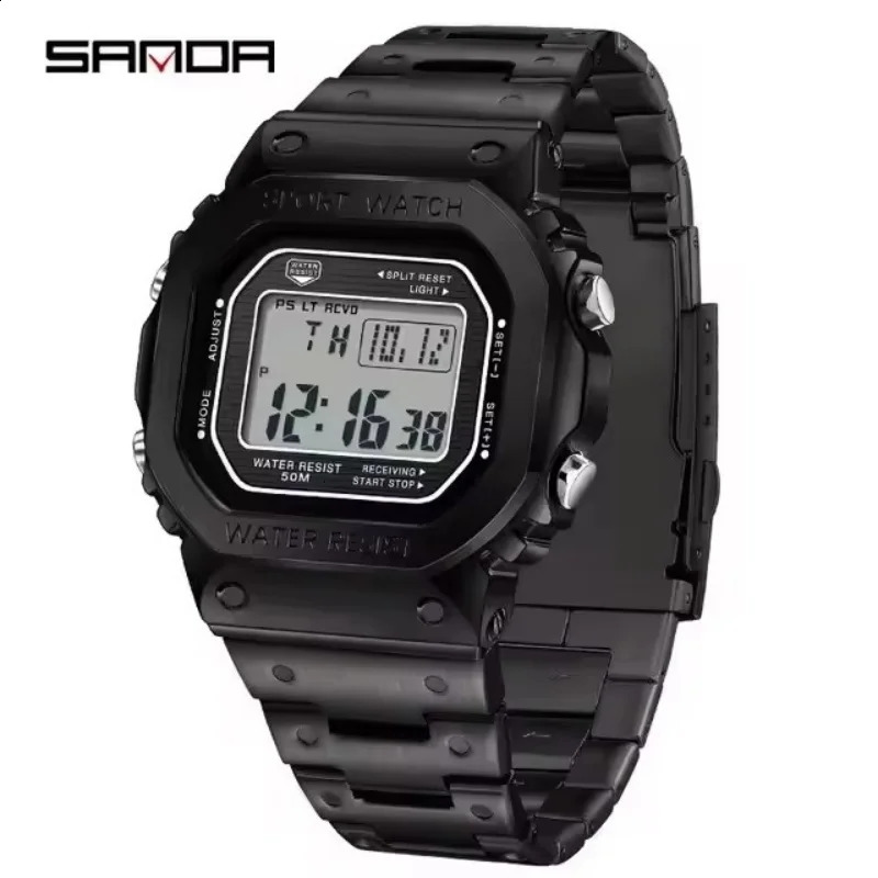 SANDA 2162 Exquisite Electronic Watch Fashion Waterproof LED Stainless Steel Strap Sports Mens Watch relgios masculino 250911 - view 3